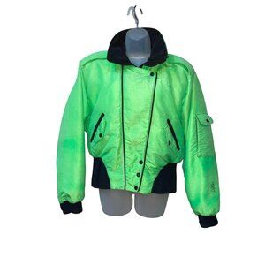 Vintage Nils Neon Green Womens Ski Jacket Size 10 Warm Retro Style With Zipper P